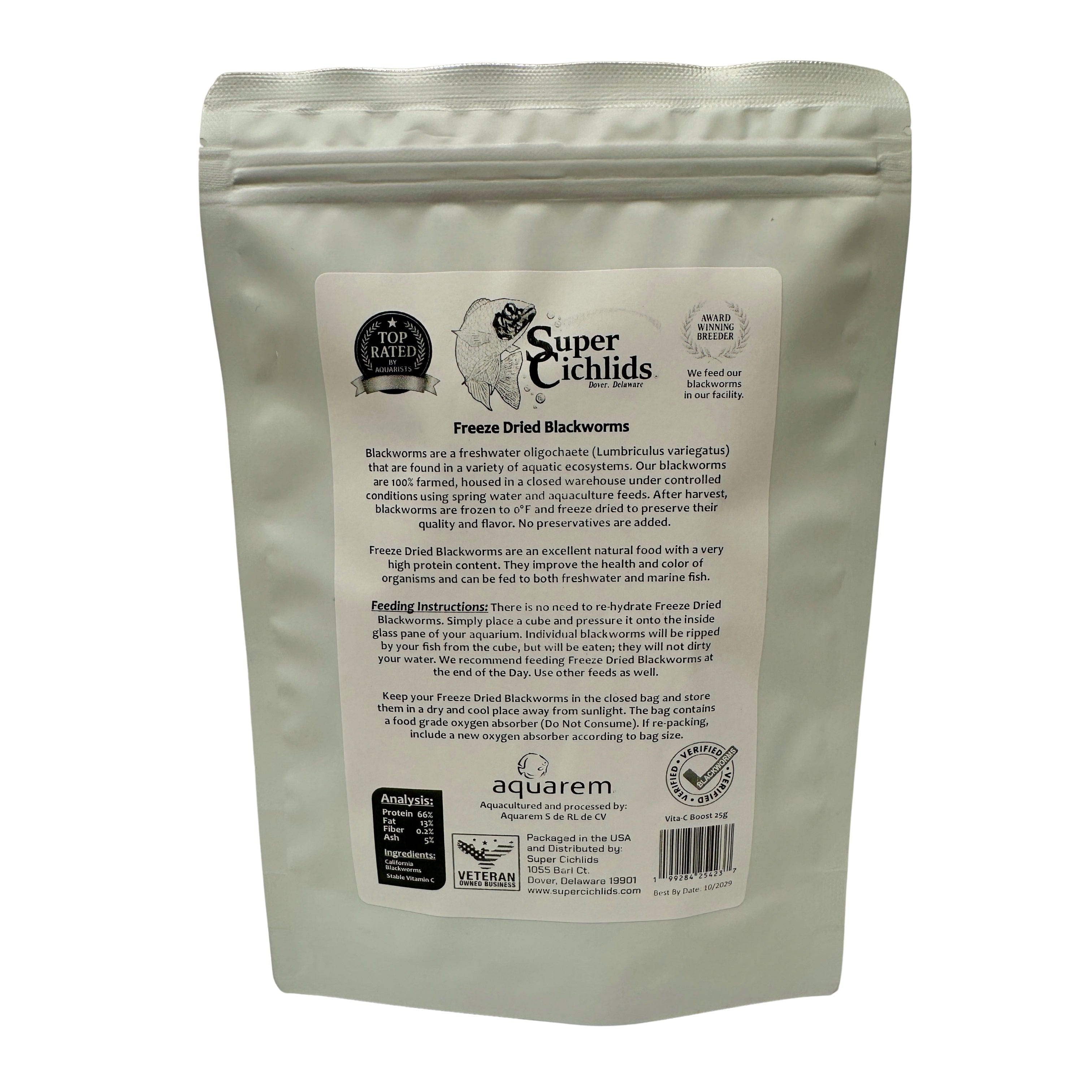 Premium Freeze Dried Blackworms with Vitamin C (All Natural, High Protein Fish Food)
