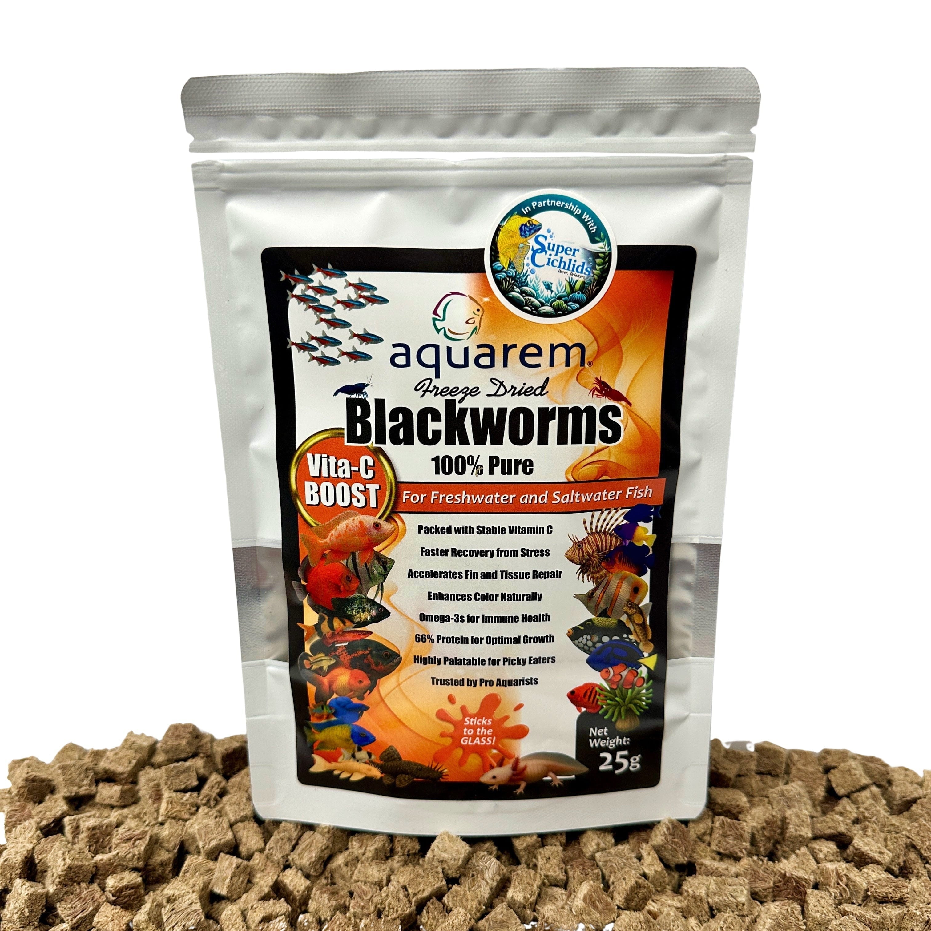 Premium Freeze Dried Blackworms with Vitamin C (All Natural, High Protein Fish Food)